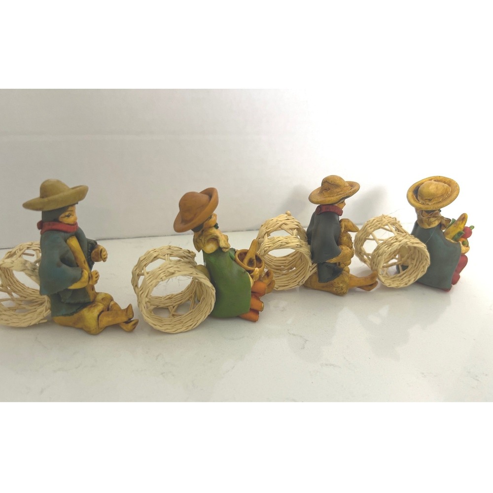 Vintage Folk Art Napkin Rings Set of 12 Hand Painted Andean Woven Straw Backs - Picture 6 of 11
